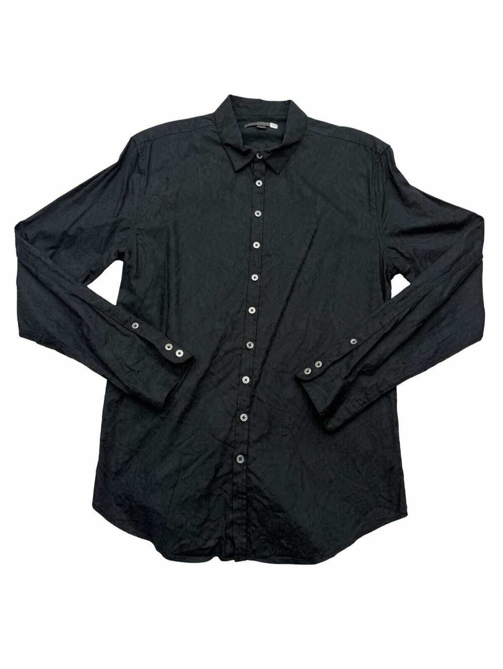 John Varvatos Bucks Button Up Shirt Textured Paisley Jacquard Black Size M
